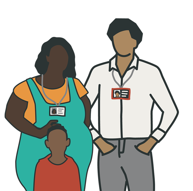 illustration of carer with mother and child