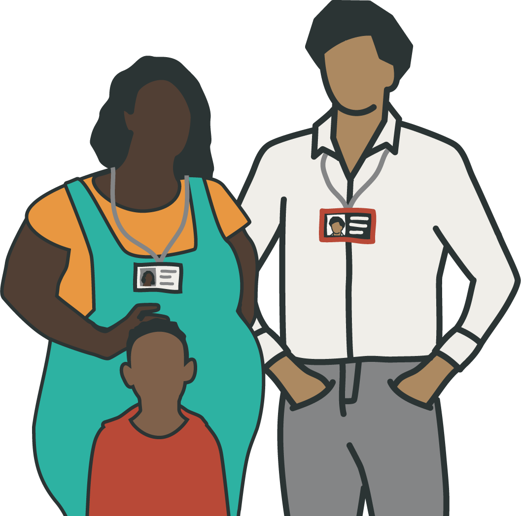 illustration of carer with mother and child